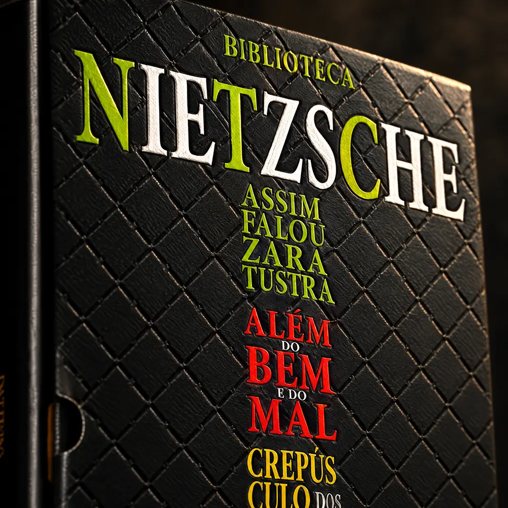 Detalhe da textura em relevo da luva do box Biblioteca Nietzsche